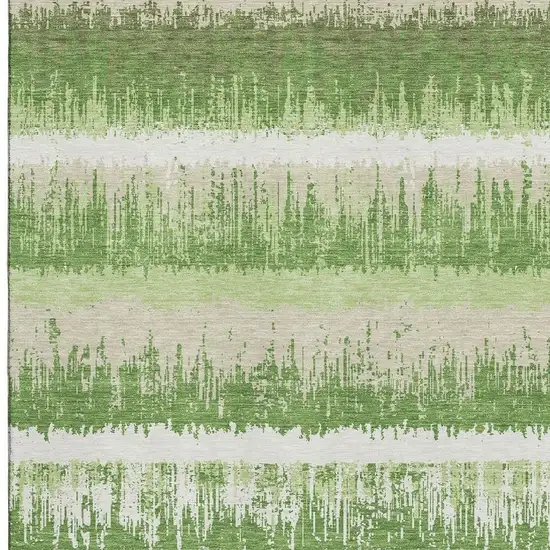Green Ivory And Beige Striped Washable Area Rug With UV Protection Photo 2