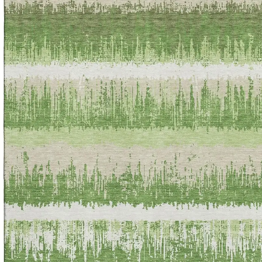 Green Ivory And Beige Striped Washable Area Rug With UV Protection Photo 2