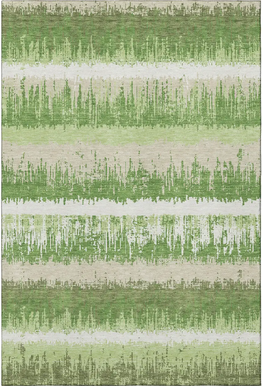 Green Ivory And Beige Striped Washable Area Rug With UV Protection Photo 3