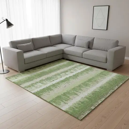 Green Ivory And Beige Striped Washable Area Rug With UV Protection Photo 2