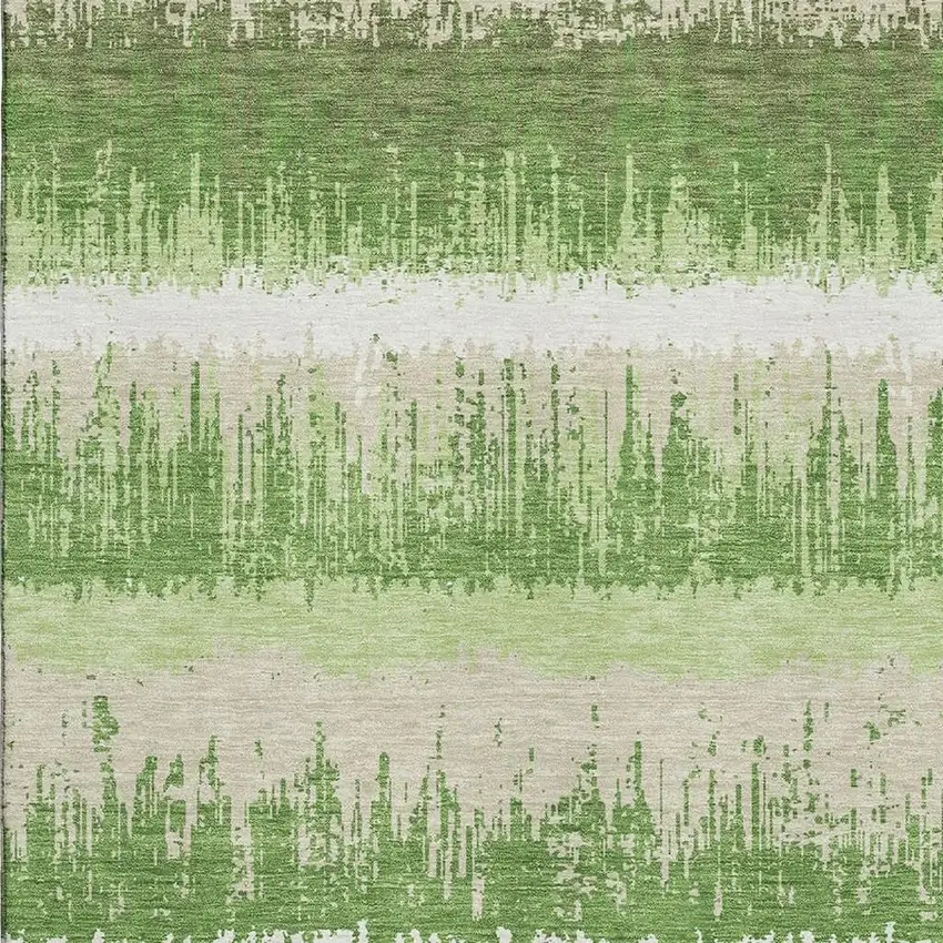 Green Ivory And Beige Striped Washable Area Rug With UV Protection Photo 2