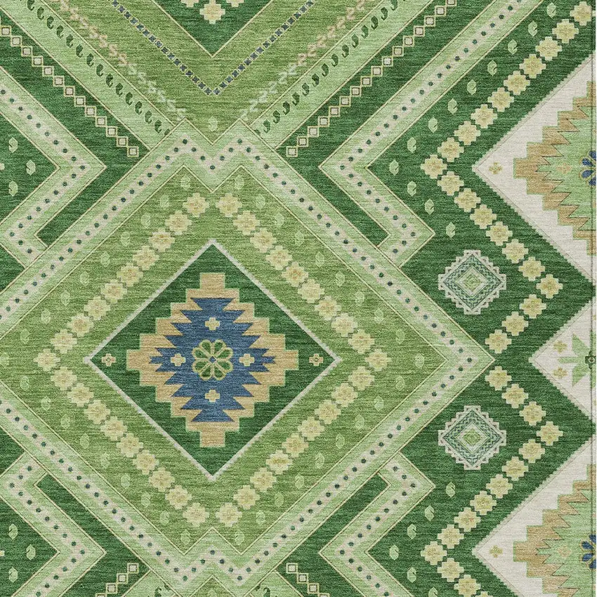Green Ivory And Beige Tribal Washable Indoor Outdoor Area Rug Photo 4