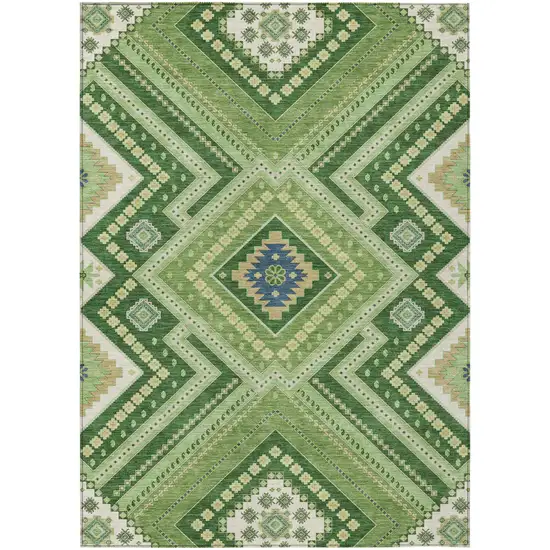 Green Ivory And Beige Tribal Washable Indoor Outdoor Area Rug Photo 2