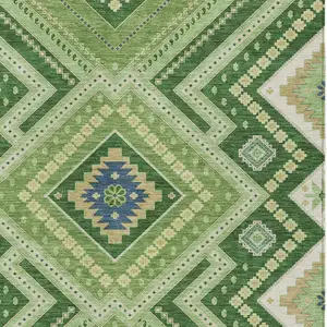 Photo of Green Ivory And Beige Tribal Washable Indoor Outdoor Area Rug
