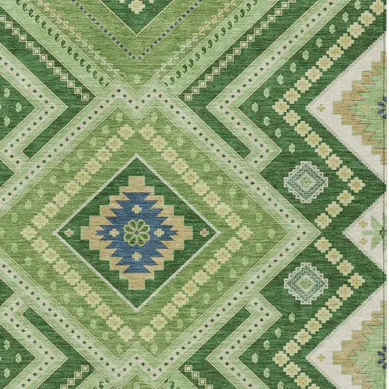 Green Ivory And Beige Tribal Washable Indoor Outdoor Area Rug Photo 4