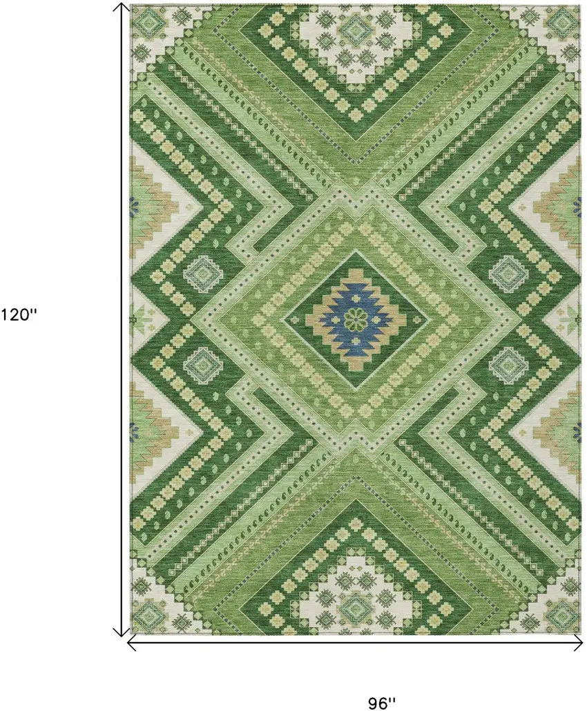 Green Ivory And Beige Tribal Washable Indoor Outdoor Area Rug Photo 3