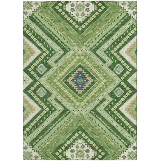 Green Ivory And Beige Tribal Washable Indoor Outdoor Area Rug Photo 6