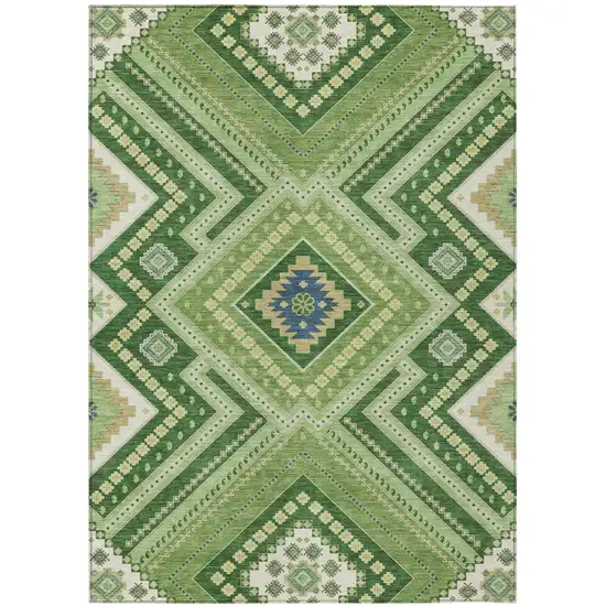 Green Ivory And Beige Tribal Washable Indoor Outdoor Area Rug Photo 2