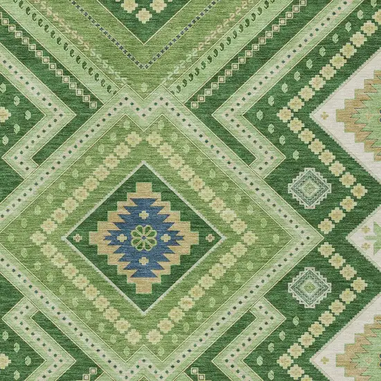 Green Ivory And Beige Tribal Washable Indoor Outdoor Area Rug Photo 4