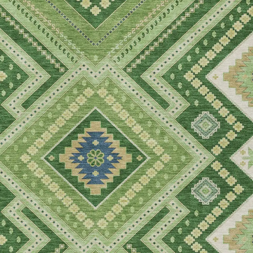 Green Ivory And Beige Tribal Washable Indoor Outdoor Area Rug Photo 4
