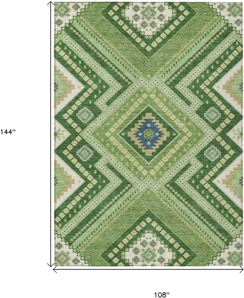 Green Ivory And Beige Tribal Washable Indoor Outdoor Area Rug Photo 6