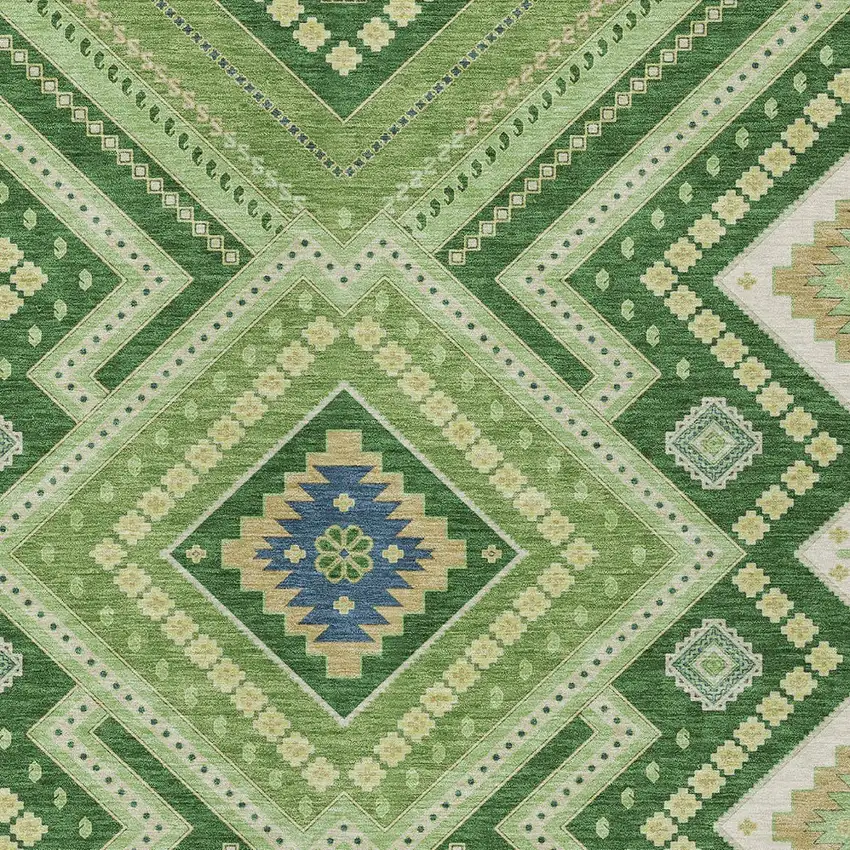 Green Ivory And Beige Tribal Washable Indoor Outdoor Area Rug Photo 4