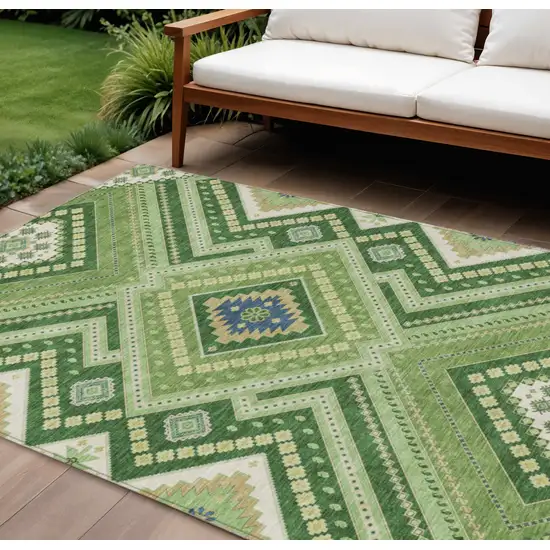 Green Ivory And Beige Tribal Washable Indoor Outdoor Area Rug Photo 1