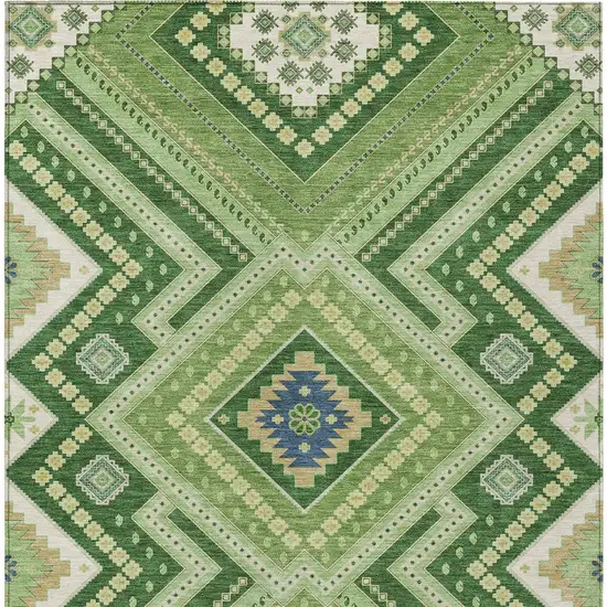 Green Ivory And Beige Tribal Washable Indoor Outdoor Area Rug Photo 6