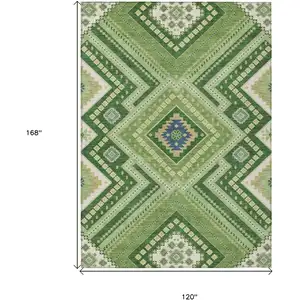 Photo of Green Ivory And Beige Tribal Washable Indoor Outdoor Area Rug