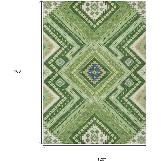 Green Ivory And Beige Tribal Washable Indoor Outdoor Area Rug Photo 3