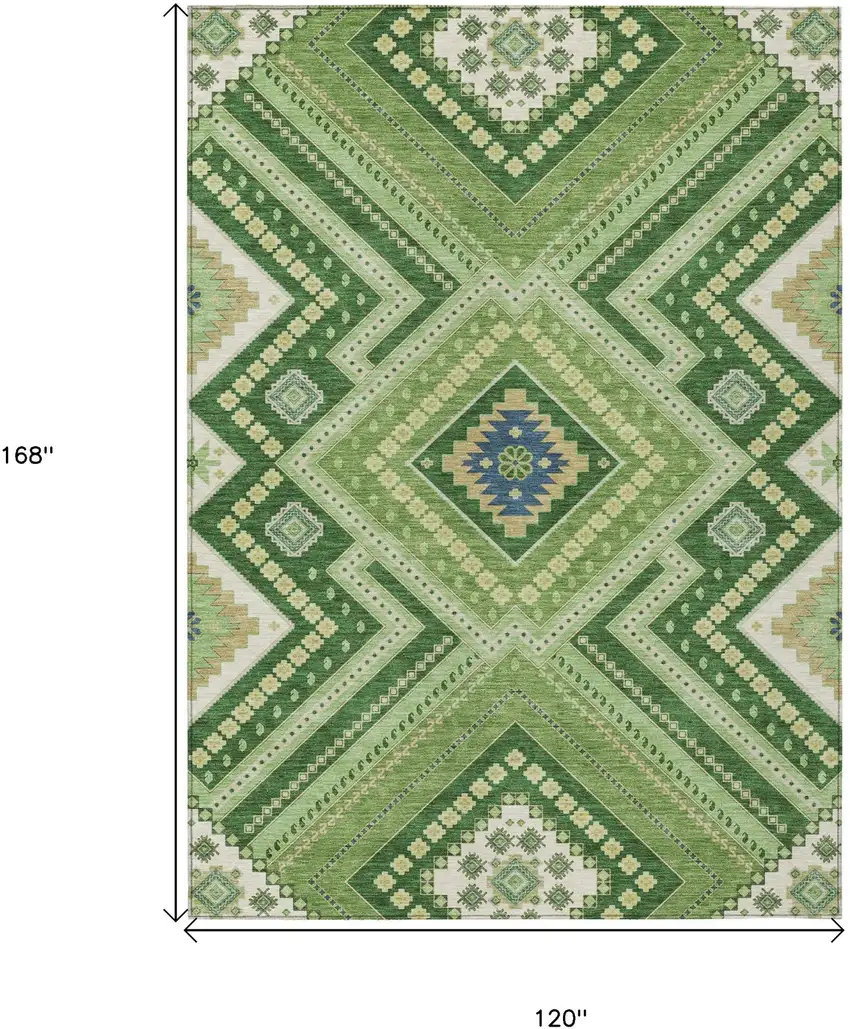 Green Ivory And Beige Tribal Washable Indoor Outdoor Area Rug Photo 3