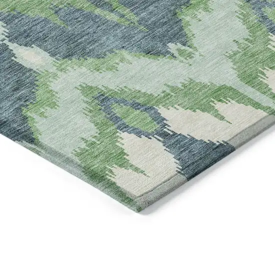 Green Ivory And Blue Ikat Washable Indoor Outdoor Area Rug Photo 3