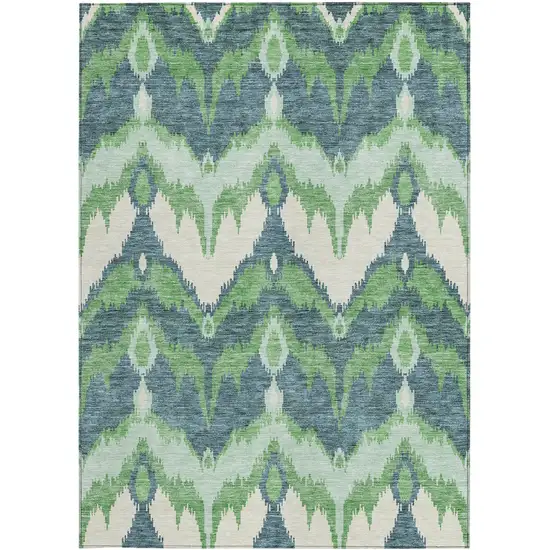 Green Ivory And Blue Ikat Washable Indoor Outdoor Area Rug Photo 6