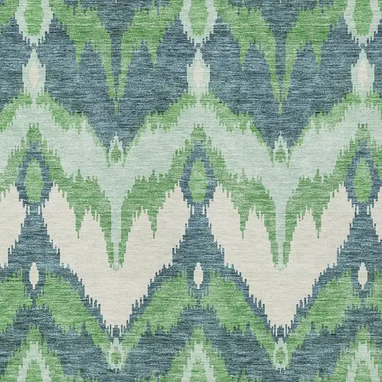 Green Ivory And Blue Ikat Washable Indoor Outdoor Area Rug Photo 5