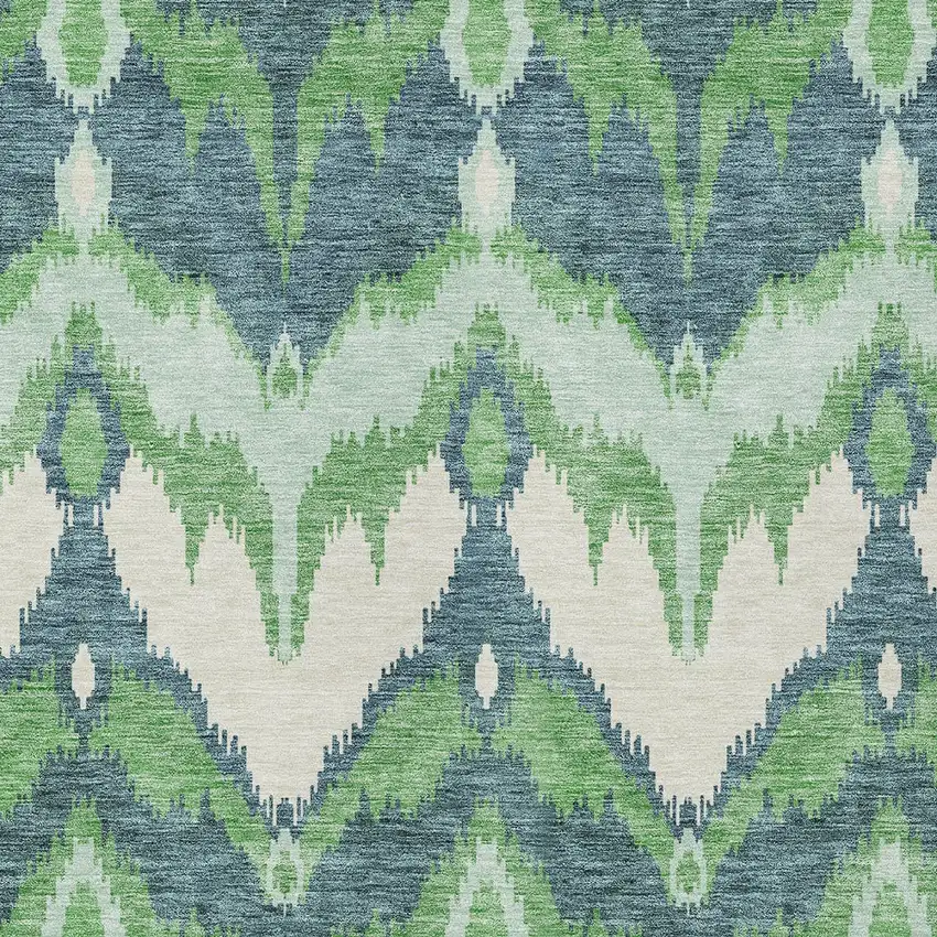 Green Ivory And Blue Ikat Washable Indoor Outdoor Area Rug Photo 5