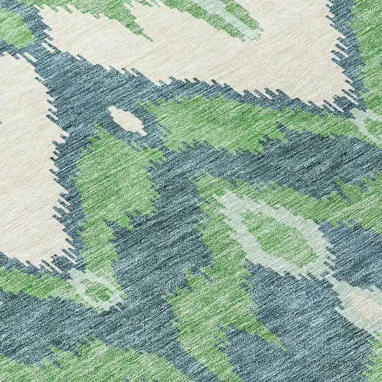 Green Ivory And Blue Ikat Washable Indoor Outdoor Area Rug Photo 4