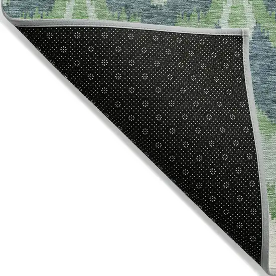 Green Ivory And Blue Ikat Washable Indoor Outdoor Area Rug Photo 2
