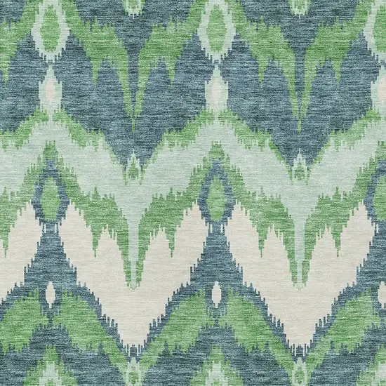 Green Ivory And Blue Ikat Washable Indoor Outdoor Area Rug Photo 5