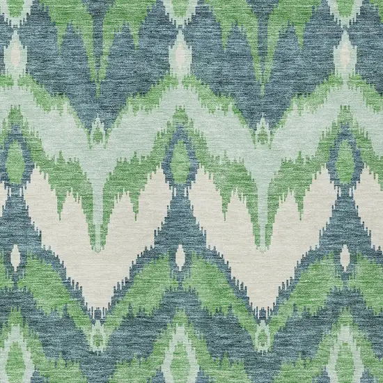 Green Ivory And Blue Ikat Washable Indoor Outdoor Area Rug Photo 5