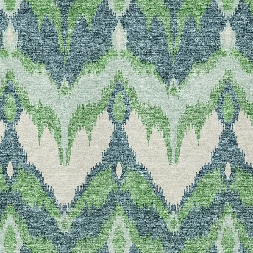 Green Ivory And Blue Ikat Washable Indoor Outdoor Area Rug Photo 5