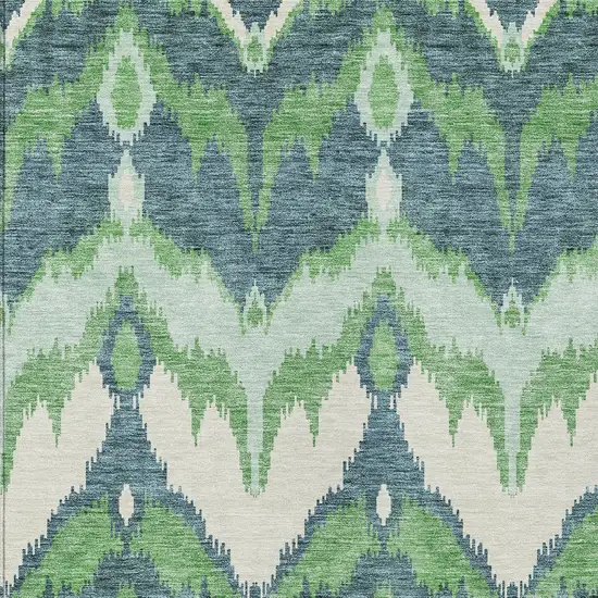 Green Ivory And Blue Ikat Washable Indoor Outdoor Area Rug Photo 5