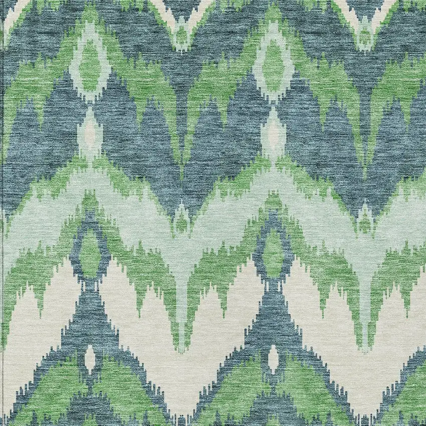 Green Ivory And Blue Ikat Washable Indoor Outdoor Area Rug Photo 5