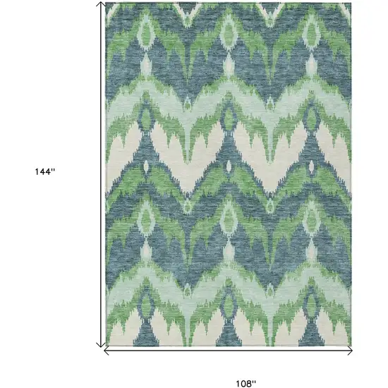 Green Ivory And Blue Ikat Washable Indoor Outdoor Area Rug Photo 3