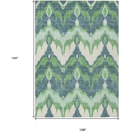 Green Ivory And Blue Ikat Washable Indoor Outdoor Area Rug Photo 3