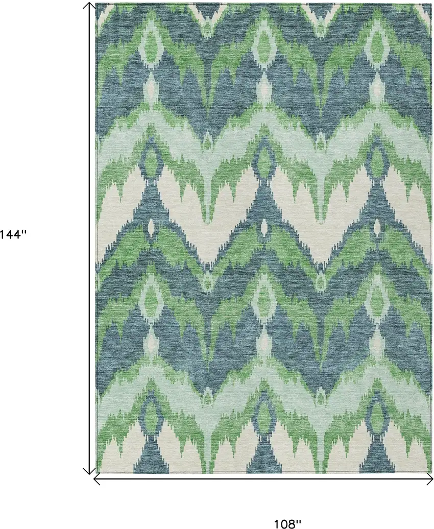 Green Ivory And Blue Ikat Washable Indoor Outdoor Area Rug Photo 3