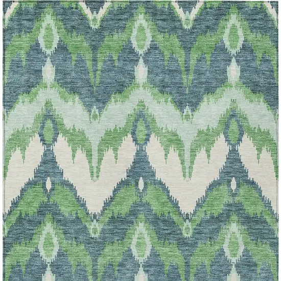 Green Ivory And Blue Ikat Washable Indoor Outdoor Area Rug Photo 6