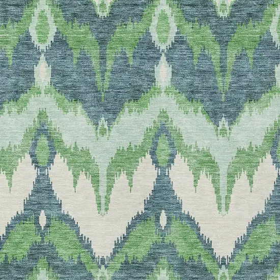 Green Ivory And Blue Ikat Washable Indoor Outdoor Area Rug Photo 5