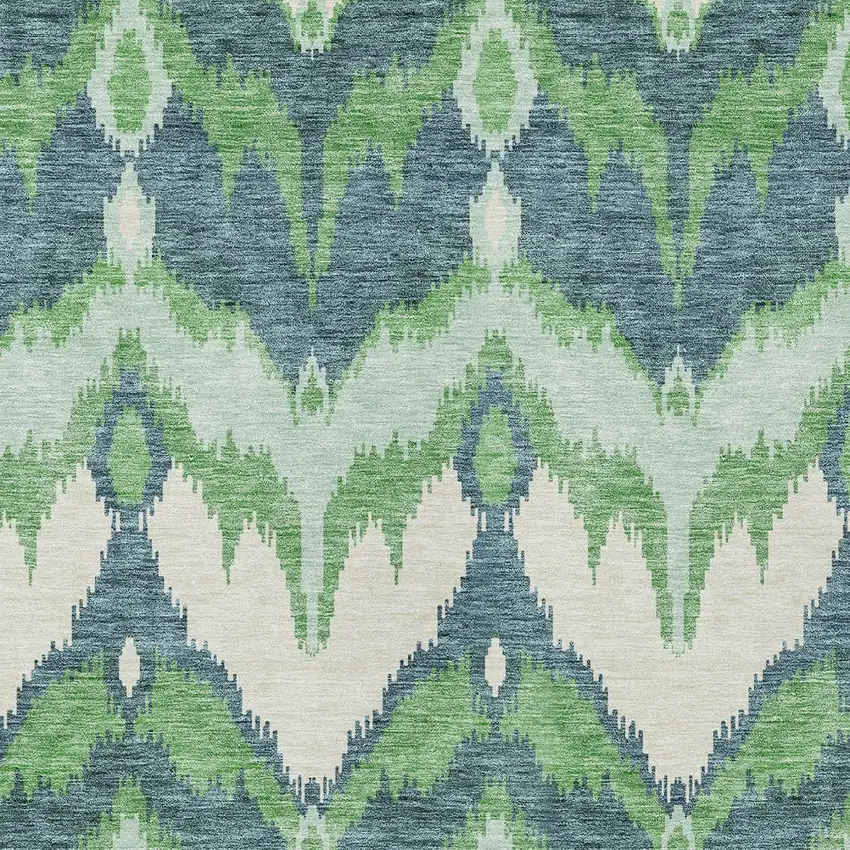 Green Ivory And Blue Ikat Washable Indoor Outdoor Area Rug Photo 5