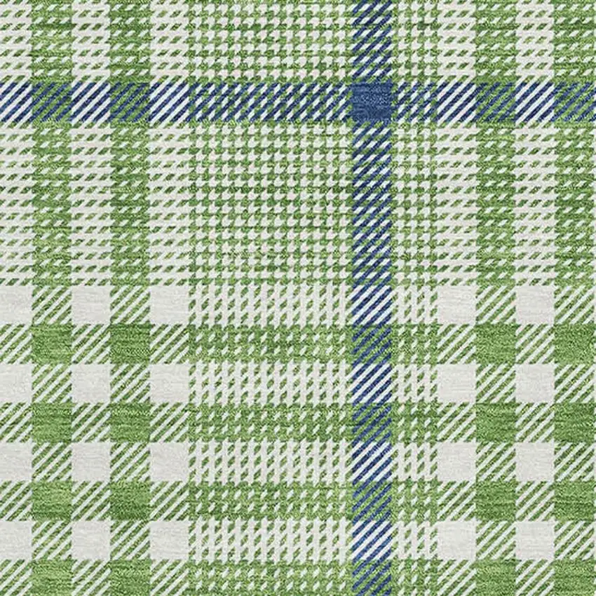 Green Ivory And Blue Plaid Washable Area Rug With UV Protection Photo 2