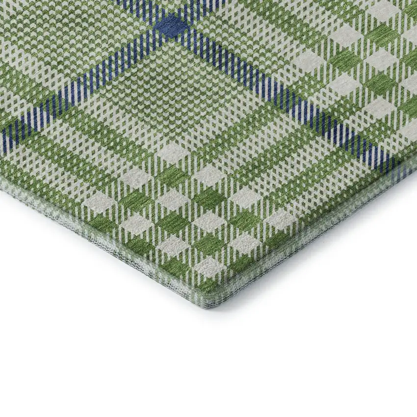 Green Ivory And Blue Plaid Washable Area Rug With UV Protection Photo 7