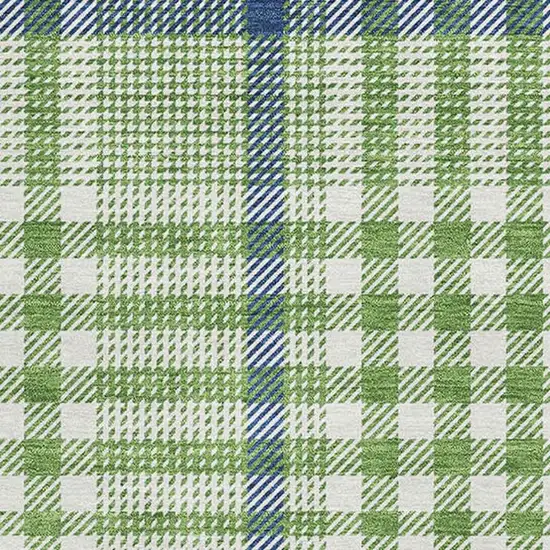 Green Ivory And Blue Plaid Washable Area Rug With UV Protection Photo 2