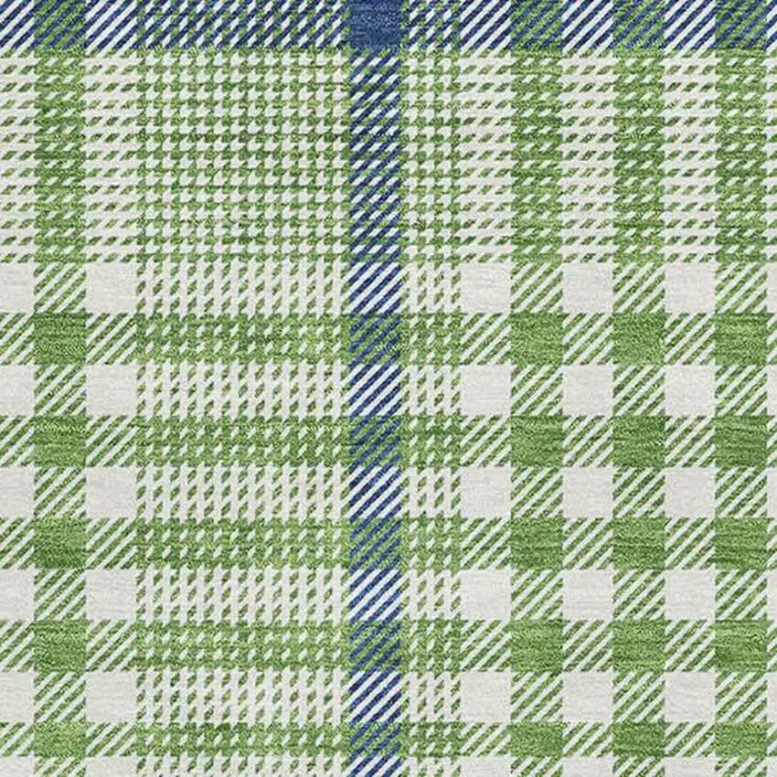 Green Ivory And Blue Plaid Washable Area Rug With UV Protection Photo 2