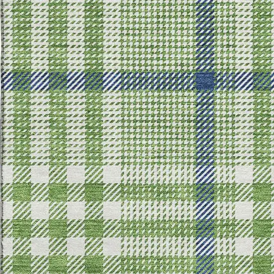 Green Ivory And Blue Plaid Washable Area Rug With UV Protection Photo 2