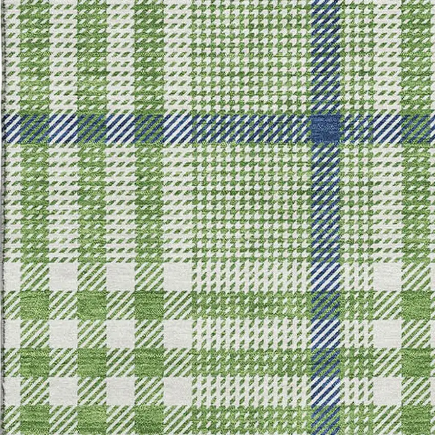 Green Ivory And Blue Plaid Washable Area Rug With UV Protection Photo 2