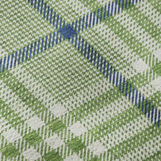 Green Ivory And Blue Plaid Washable Area Rug With UV Protection Photo 9