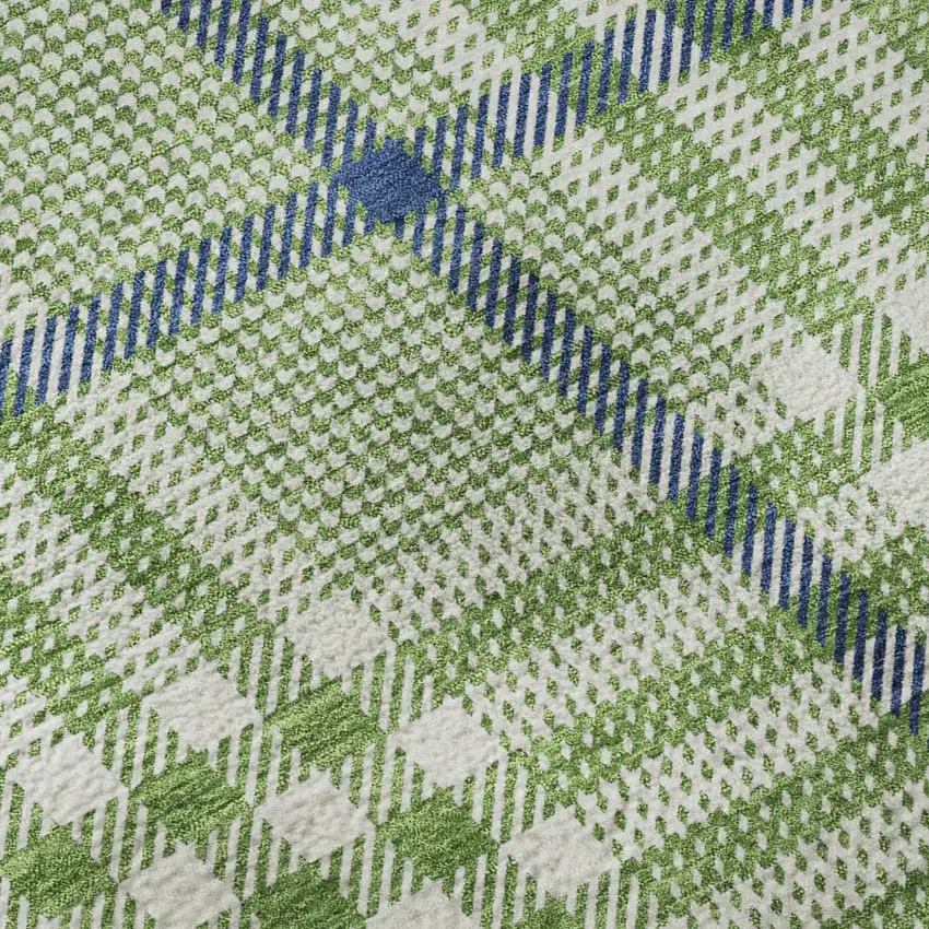 Green Ivory And Blue Plaid Washable Area Rug With UV Protection Photo 9