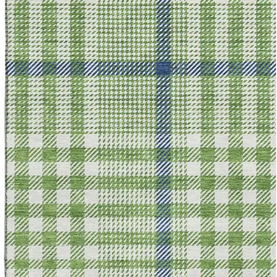 Green Ivory And Blue Plaid Washable Area Rug With UV Protection Photo 3