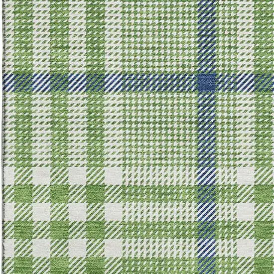 Green Ivory And Blue Plaid Washable Area Rug With UV Protection Photo 2