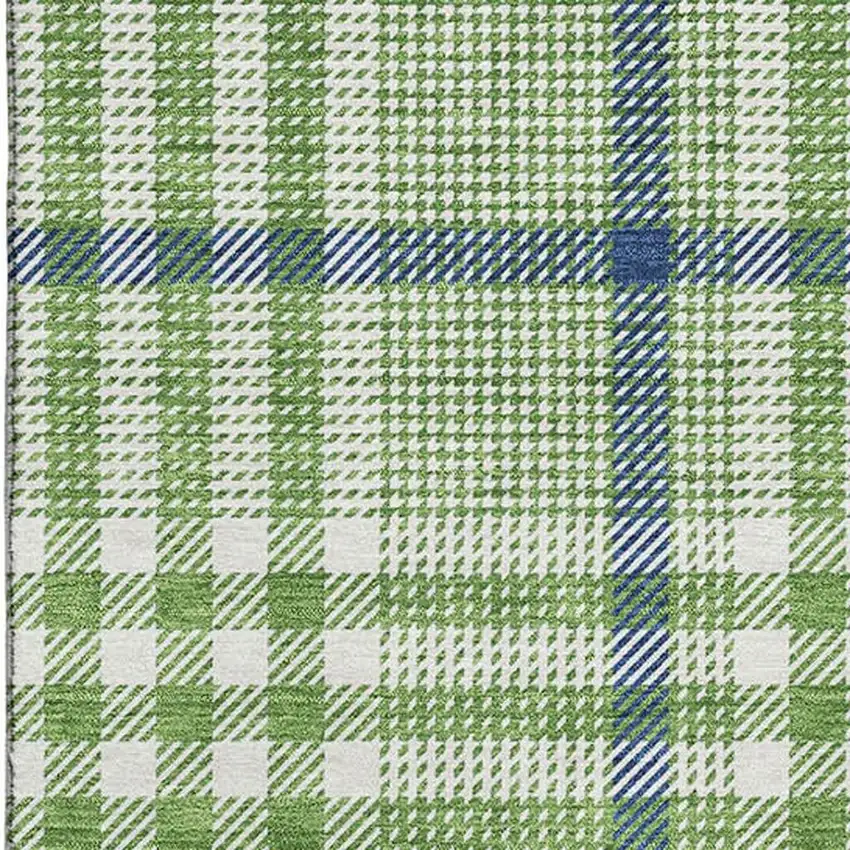 Green Ivory And Blue Plaid Washable Area Rug With UV Protection Photo 2