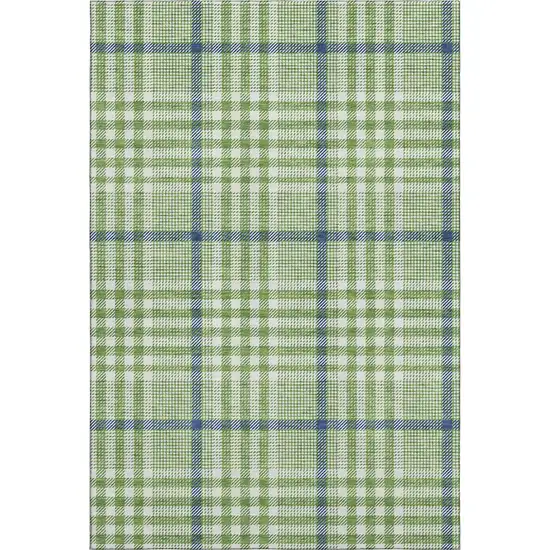 Green Ivory And Blue Plaid Washable Area Rug With UV Protection Photo 1